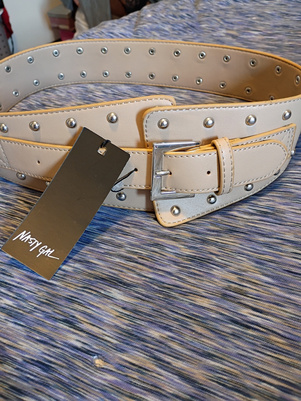 Nasty Gal Beige Studded Belt — Wide Fashion Belt